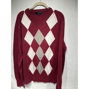 Banana Republic Men's L Sweater Red Argyle Print‎  Silk Cashmere Cotton Blend